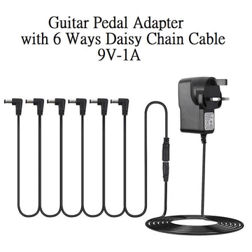 Guitar Effect Pedal Power Supply DC9V-1A Adapter with 6 Ways Daisy Chain Cable Right Angle Power Line - Imported from UK